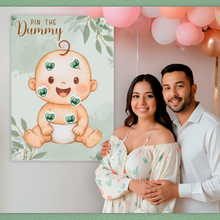 Load image into Gallery viewer, Templatables Pin the Dummy Baby Shower Party Game – Double Sided A2 Poster, 35 Stickers, Fun Baby Shower or Gender Reveal Party Game
