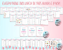 Load image into Gallery viewer, Gender Reveal Games Bundle | Includes Gender reveal party, Baby announcement, What will baby be, Bingo, Baby predictions &amp; Blue or pink party games | Balloons
