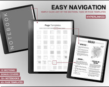 Load image into Gallery viewer, Digital Notebook made for Kindle Scribe| With over 40+ Page Templates for your Kindle Scribe | Hyperlinked Note Taking Templates including Cornell, Lined, Dotted, Grid &amp; Bonus Covers
