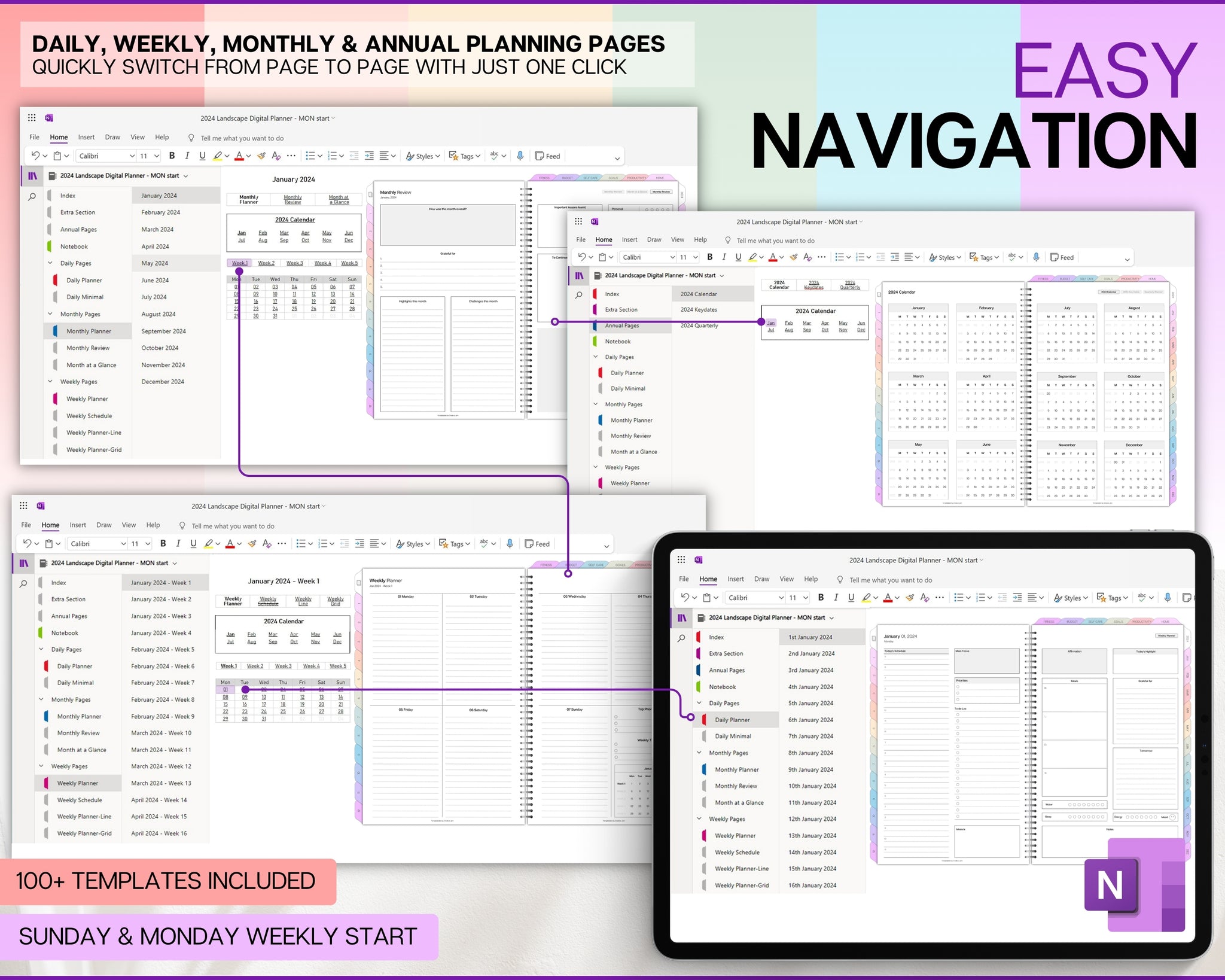 Colorful 2024 OneNote Planner | For Daily, Weekly & Monthly Planning!