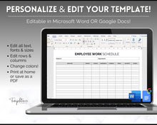 Load image into Gallery viewer, Employee Work Schedule &amp; Time Tracker | EDITABLE Employee Time Sheet Template for Google Docs &amp; Microsoft Word
