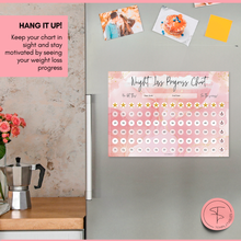 Load image into Gallery viewer, Weight Loss Progress Chart Poster with 88 Gold Star Stickers – A4 Size | Thick 450gsm Card | Track Every Pound Lost | Wall Chart for Slimming Motivation
