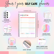 Load image into Gallery viewer, Self Care Planner | 1 Year Wellness, Self-Care, Health &amp; Wellbeing Planner to Start and Build your Self Care Routine | A5 Pastel Rainbow
