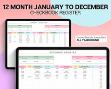 Load image into Gallery viewer, Editable Checkbook Register Spreadsheet | Google Sheets Check Register for Bill, Expenses, Credit Card, Income, Spending Tracker &amp; Finance Template | Colorful
