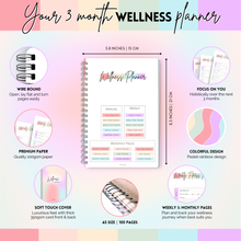 Load image into Gallery viewer, Wellness Journal | 90 Day Health, Fitness, Gratitude, Mindfullness, Wellbeing, Habit, Goals, Diet &amp; Food Tracker | A5
