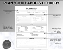 Load image into Gallery viewer, EDITABLE Birth Plan Template | Includes Birth Preferences, Birthing Plan Checklist, Pregnancy Planner, Natural Birth &amp; Hypnobirthing | Mono
