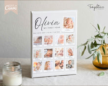 Load image into Gallery viewer, EDITABLE First Birthday Milestone Sign | 1st Birthday Poster, Baby Milestone decor, Canva Template &amp; Photo Collage Poster | Olivia
