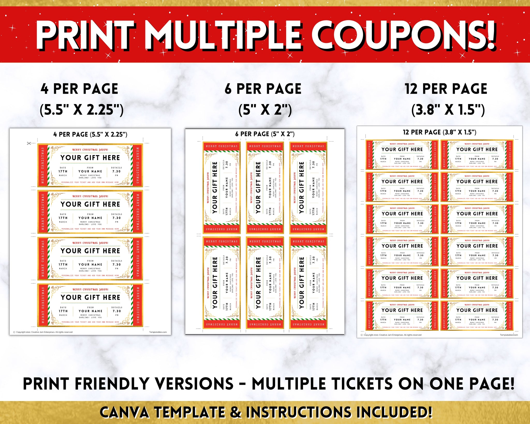 Editable Christmas Coupon Ticket Template Perfect Surprise Gift