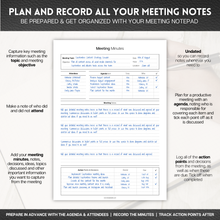 Load image into Gallery viewer, Meeting Minutes Notepad, A4 Professional Meeting Notes Desk Pad for Agendas, Attendees, Action Points, Decisions &amp; Follow Ups
