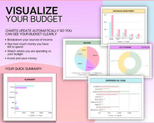 Load image into Gallery viewer, SIMPLE Budget Spreadsheet | Google Sheets Budget Planner &amp; Easy Monthly Budget Template | Automated Paycheck Financial Planner | Rainbow
