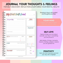 Load image into Gallery viewer, Mental Health Journal | Daily Gratitude, Self Care, Intentions, Affirmations and Nutrition | A5 Pastel Rainbow
