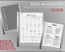 Load image into Gallery viewer, reMarkable 2 Digital Notebook | 40+ Hyperlinked Cornell, Lined, Dotted, Grid Page Templates
