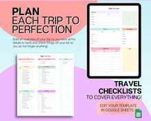 Load image into Gallery viewer, Digital Ultimate Travel Planner | Google Sheets Editable Travel Spreadsheet, Trip Expense Tracker, Packing List, Vacation Schedule | Rainbow
