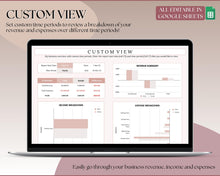 Load image into Gallery viewer, Small Business Bookkeeping Spreadsheet | Google Sheets Automated Business Expense Tracker &amp; Product Invetory Tracker | Lux
