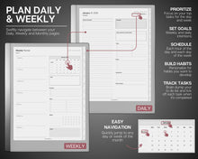 Load image into Gallery viewer, 2026 Daily Planner for the reMarkable | Hyperlinked Digital Planner with templates for reMarkable tablets, Calendar &amp; Task List Planner | Minimalist
