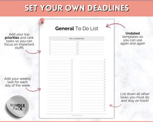 Load image into Gallery viewer, To Do List Printable Bundle - 10 Page Daily, Weekly &amp; Annual Productivity Planner | Digital ADHD Brain Dump Template | Mono
