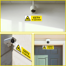 Load image into Gallery viewer, CCTV in Operation Stickers (Pack of 2) 5 x 15cm | Weatherproof Self Adhesive Security Camera Warning Sign
