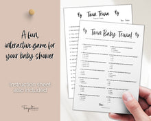 Load image into Gallery viewer, TWIN Baby Trivia Game | Fun template with Baby Shower Games, Printable Baby Shower Template, Gender Neutral, Minimalist, Woodland &amp; How well do you know template | Boho
