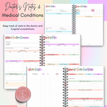 Load image into Gallery viewer, Comprehensive Medical Planner Logbook | Prescription Log Journal | Self Care Medical Journal | Track Symptoms, Medications, &amp; Doctor Notes | Health Planner | A5
