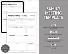 Load image into Gallery viewer, Family Meeting Guide - 12pg Printable Bundle with Meeting Agenda | Family Calendar, Household Planner &amp; Home Organization | Mono
