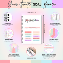 Load image into Gallery viewer, Goal Planner | SMART Goal Setting Kit for the New You, Monthly Habits, Reflections &amp; Vision Boards | Pastel Rainbow A5
