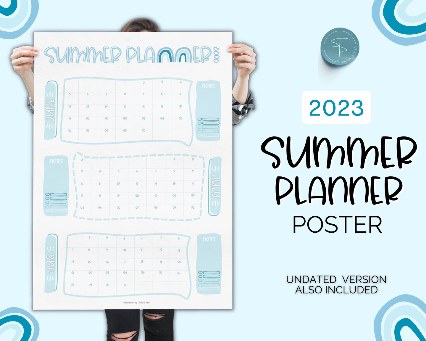 Kids Summer Calendar 2023 | Summer Poster, Summer Countdown, Printable Planner & Checklist | Blue