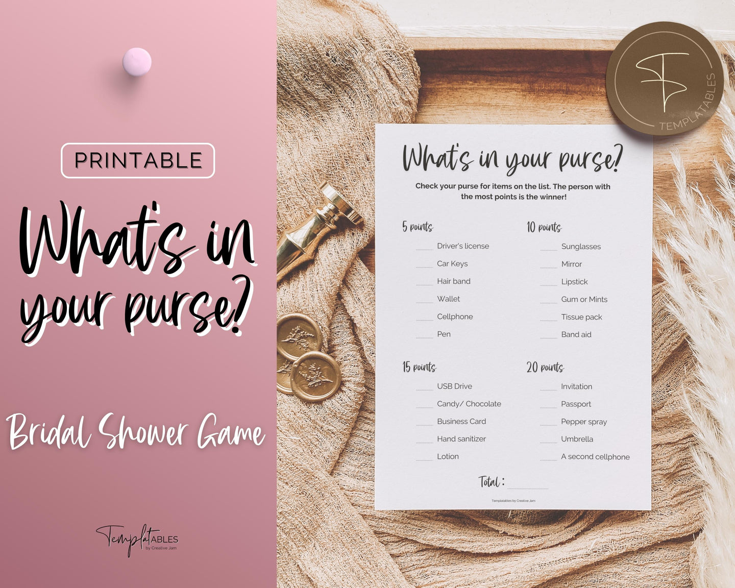 'What's in your Purse?' Bridal Shower Game Printable