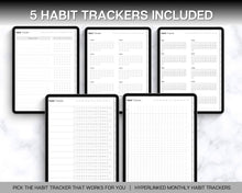 Load image into Gallery viewer, Digital Habit Tracker | Daily, Monthly &amp; Yearly Habit Tracker | Simple Goal &amp; Routine Tracker for GoodNotes &amp; iPad | Mono

