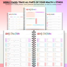 Load image into Gallery viewer, Wellness Journal | 90 Day Health, Fitness, Gratitude, Mindfullness, Wellbeing, Habit, Goals, Diet &amp; Food Tracker | A5
