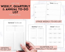 Load image into Gallery viewer, To Do List Printable Bundle - 10 Page Daily, Weekly &amp; Annual Productivity Planner | Digital ADHD Brain Dump Template | Mono
