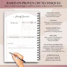 Load image into Gallery viewer, Anxiety Journal, Anxiety Worksheets, Anxiety Relief Workbook, Guided Prompts, CBT Therapy Notebook, Mental Health Wellness | A5
