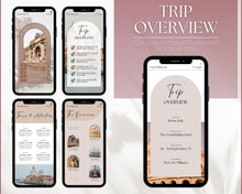 Load image into Gallery viewer, MOBILE Travel Itinerary Template | Create Your Travel Guide Itinerary for Weekend Trips, Birthdays, Girls Trips with Canva
