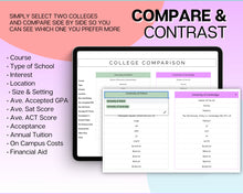 Load image into Gallery viewer, College Application Planner | College App Tracker Spreadsheet for College Research, Scholarship, Academic Student Planner &amp; University List | Colorful
