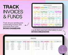 Load image into Gallery viewer, Client Tracker Spreadsheet | Includes CRM Tracker, Lead &amp; Task Tracker, Client Record book, Business Planner &amp; Communication Log | For Small Business Owners | Colorful
