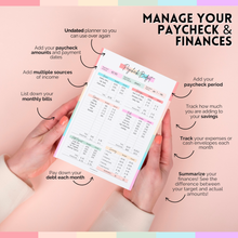 Load image into Gallery viewer, Paycheck Budget Planner | Undated Finance Journal for Weekly, Monthly Budgeting, Expense Tracking | A5
