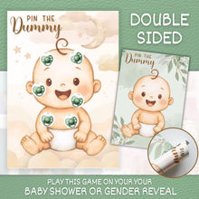 Load image into Gallery viewer, Templatables Pin the Dummy Baby Shower Party Game – Double Sided A2 Poster, 35 Stickers, Fun Baby Shower or Gender Reveal Party Game
