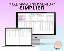 Load image into Gallery viewer, Inventory Tracker Spreadsheet | Small Business Inventory Management Template &amp; Business Stock Tracker for Google Sheets | Colorful
