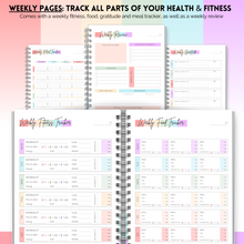 Load image into Gallery viewer, Wellness Journal | 90 Day Health, Fitness, Gratitude, Mindfullness, Wellbeing, Habit, Goals, Diet &amp; Food Tracker | A5 Pastel Rainbow
