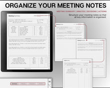 Load image into Gallery viewer, Meeting Notes templates for Kindle Scribe | Meeting Minutes, Meeting Agenda, Meeting Note taking template, Project planner, Task List, Planners for Kindle Scribe
