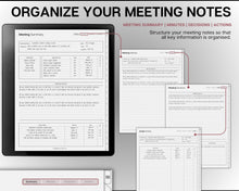 Load image into Gallery viewer, Kindle Scribe Meeting Notes templates | Meeting Minutes, Meeting Agenda, Meeting Note taking template, Project planner, Task List, Kindle Scribe Planner
