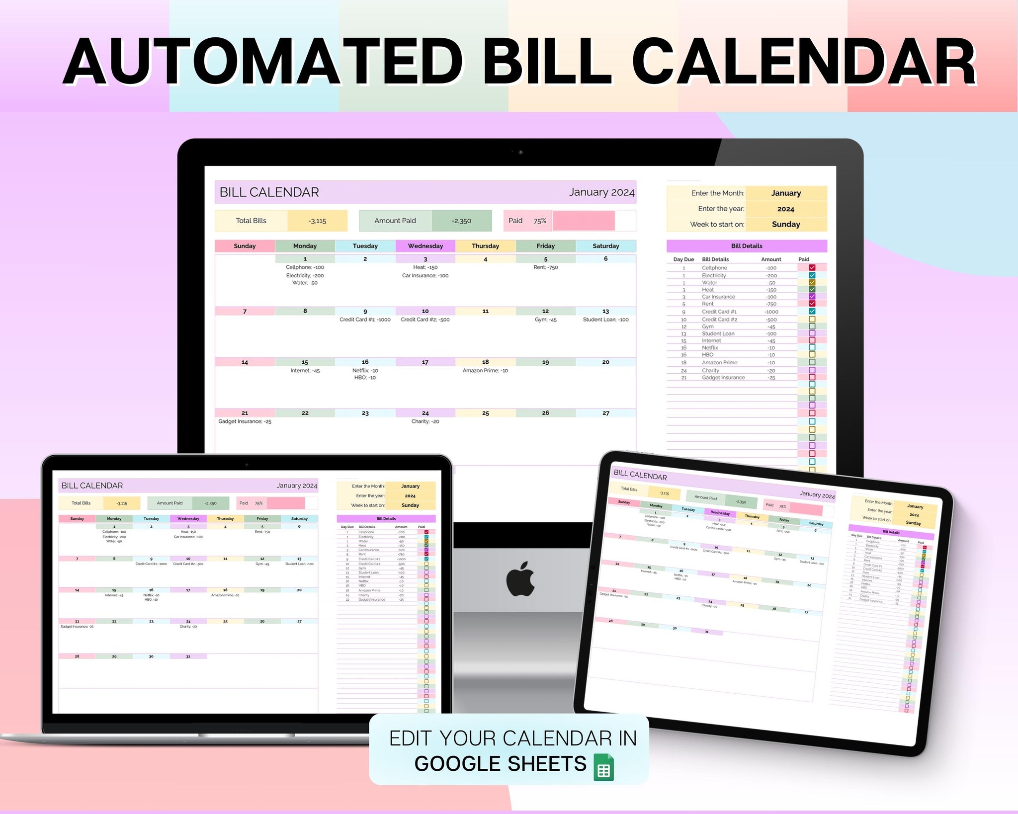 Bill Payment Calendar Spreadsheet Your Automated Bill Tracker!