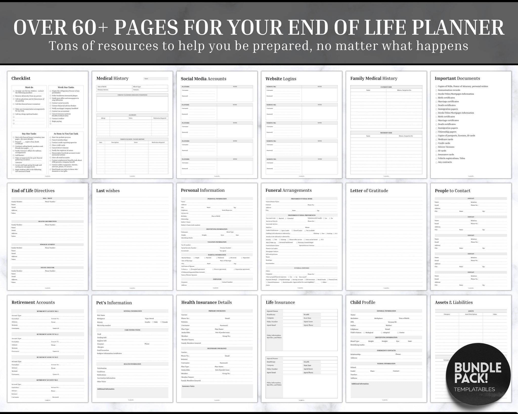 End of life planner bundle | emergency binder