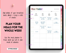 Load image into Gallery viewer, Digital GoodNotes Meal Planner | Colorful iPad Weekly Meal Plan, Grocery List &amp; More | Pastel Rainbow
