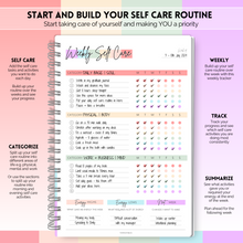 Load image into Gallery viewer, Self Care Planner | 1 Year Wellness, Self-Care, Health &amp; Wellbeing Planner to Start and Build your Self Care Routine | A5 Pastel Rainbow
