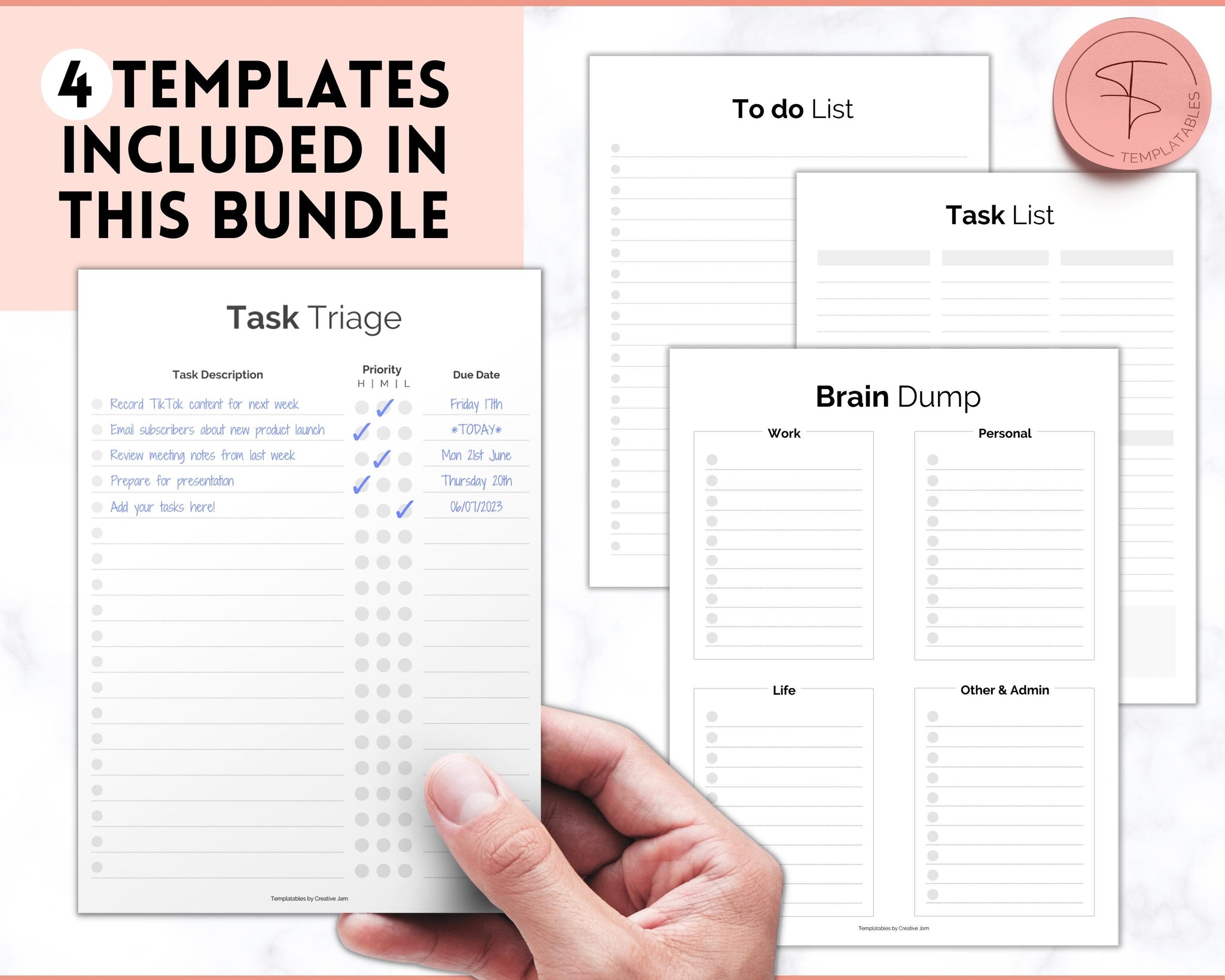 Task Triage: Prioritize with To-Do List & Brain Dump Digital Templates