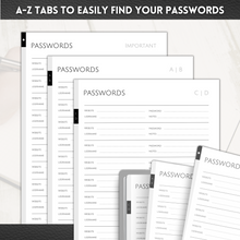 Load image into Gallery viewer, Password Logbook with Alphabetical Tabs | Password Organizer for Internet and Websites Journal Notebook | A5 Mono
