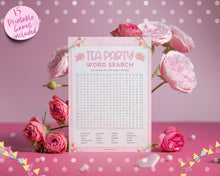 Load image into Gallery viewer, Tea Party Games Bundle | With 15 Girls Afternoon Tea Party Games, Birthday Decor, Favors, Bingo, Wordsearch, Trivia &amp; Easy Printable Games | Pink

