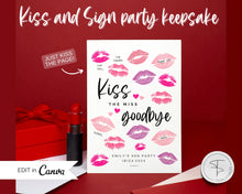 Load image into Gallery viewer, Editable Kiss the Miss Goodbye Sign | Editable Miss to Mrs Sign for Bridal Shower Keepsake, Bachelorette Game, Hen Party, Lipstick, Canva Template
