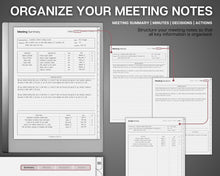 Load image into Gallery viewer, reMarkable 2 Meeting Minutes Template |  Meeting Agenda, Note Taking, Project planner, Task List Templates
