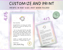 Load image into Gallery viewer, EDITABLE Tooth Fairy Letter | Tooth Fairy Receipt Template with Note, Toothfairy Certificate, Canva Template, Lost or First Tooth Gift
